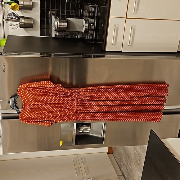 💕STINE GOYA💕 Caitlin Midi Dress ~ Rust Orange Polka Dot Print Medium - Picture 13 of 16